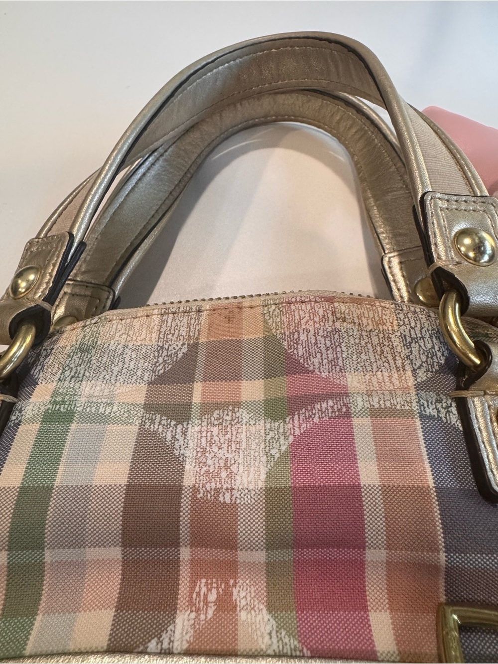 ❌SOLD Coach Multicolor Plaid Dome Satchel + Teddy Charm - Picture 12 of 12